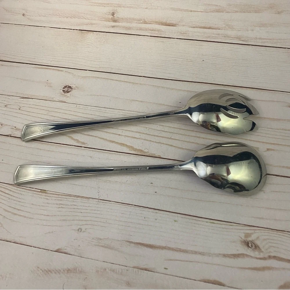Reed Barton PALLADIAN 2 Pc Salad Serving Set Fork and Spoon Glossy Stainless